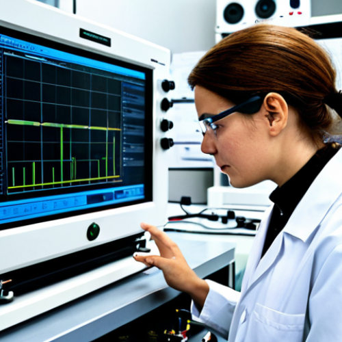 Home 6 **
A professional scientist, fully clothed in a clean lab coat and safety glasses, examining a complex piece of testing equipment in a sound and vibration testing laboratory. The background shows various instruments and monitors displaying data. Proper finger count, perfect anatomy, correct proportions, natural pose, appropriate attire, safe for work, appropriate content, professional, family-friendly, high quality, professional photography.
**