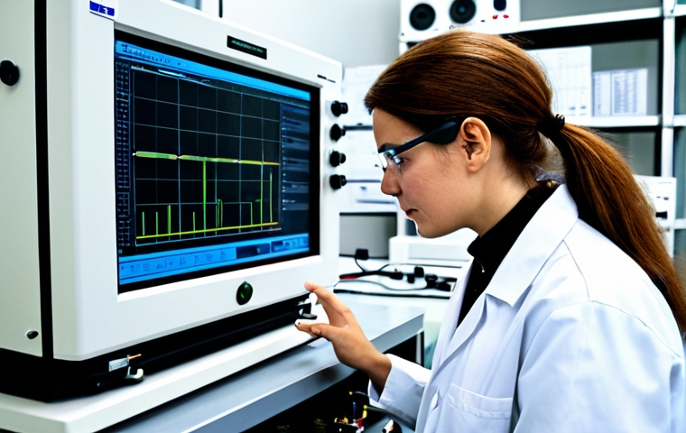 **
A professional scientist, fully clothed in a clean lab coat and safety glasses, examining a complex piece of testing equipment in a sound and vibration testing laboratory. The background shows various instruments and monitors displaying data. Proper finger count, perfect anatomy, correct proportions, natural pose, appropriate attire, safe for work, appropriate content, professional, family-friendly, high quality, professional photography.
**